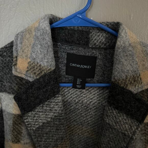 CYNTHIA ROWLEY Grey and Yellow Plaid Long Wool Blend Shirt Jacket Size Small - Picture 4 of 6